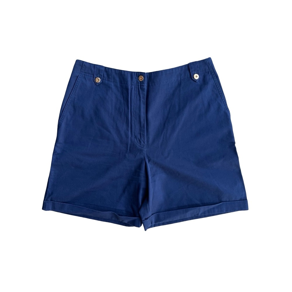 VTG Lauren Ralph Navy Blue Cotton Chino 12 Shorts Gold Crest Buttons Nautical 7"